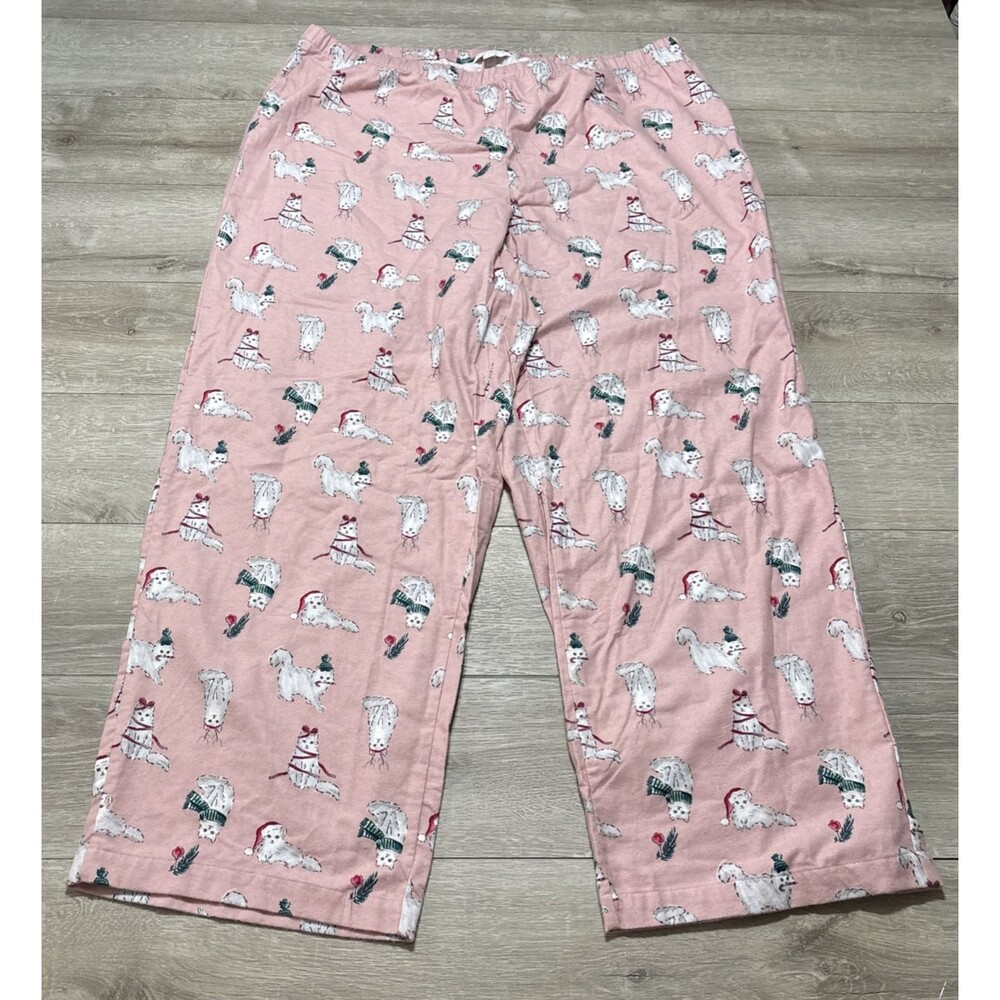 Charter Club Intimates Macy's Flannel Pajama Bottoms Pink Christmas Cats XXL